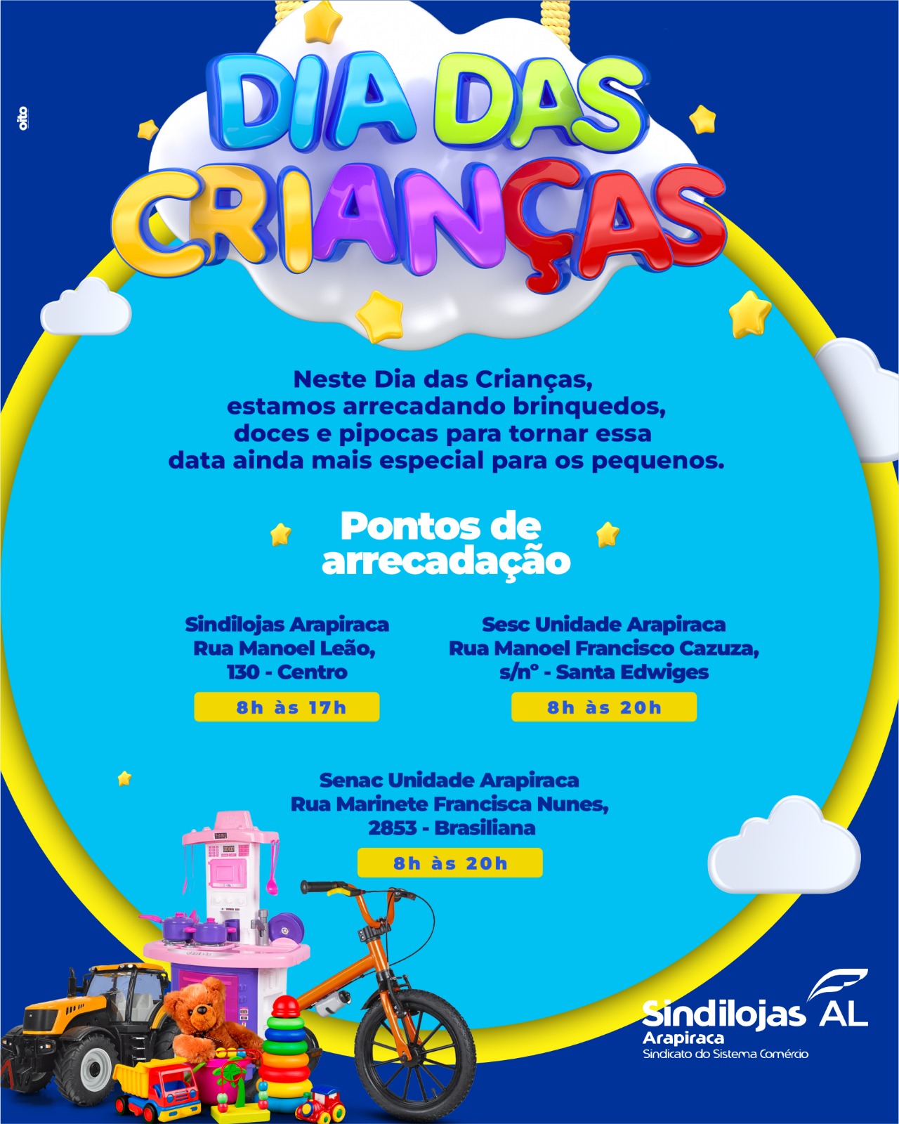 Leia mais sobre o artigo Campanha arrecada brinquedos e guloseimas para o projeto Brincando no Parque em Arapiraca