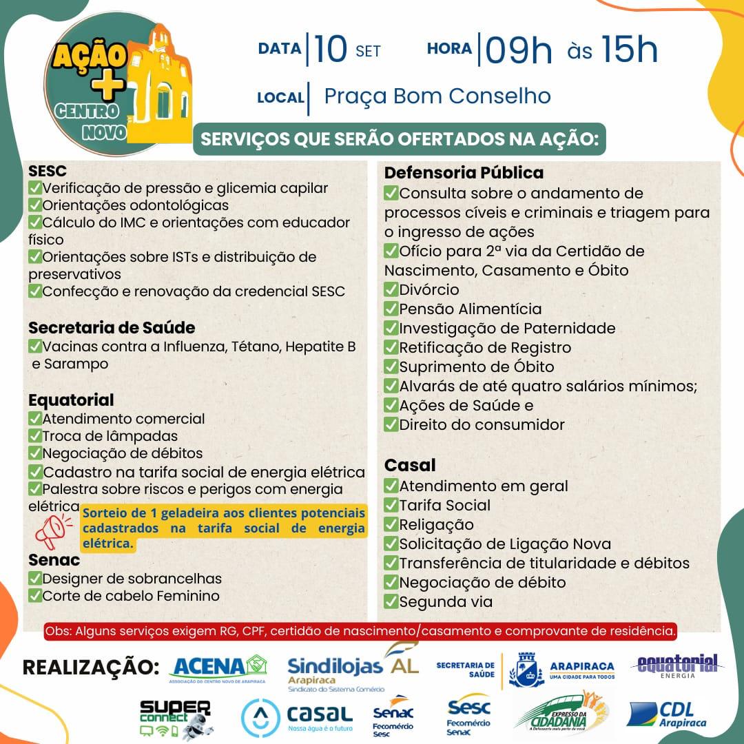 Leia mais sobre o artigo Após sucesso da estreia, Ação + Centro Novo retorna com mais de 30 serviços gratuitos em Arapiraca