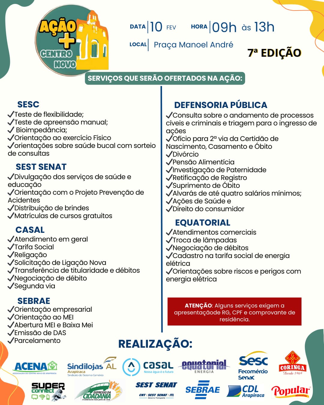 Leia mais sobre o artigo Arapiraca: confira os serviços gratuitos da Ação + Centro Novo que acontece nesta terça (10)